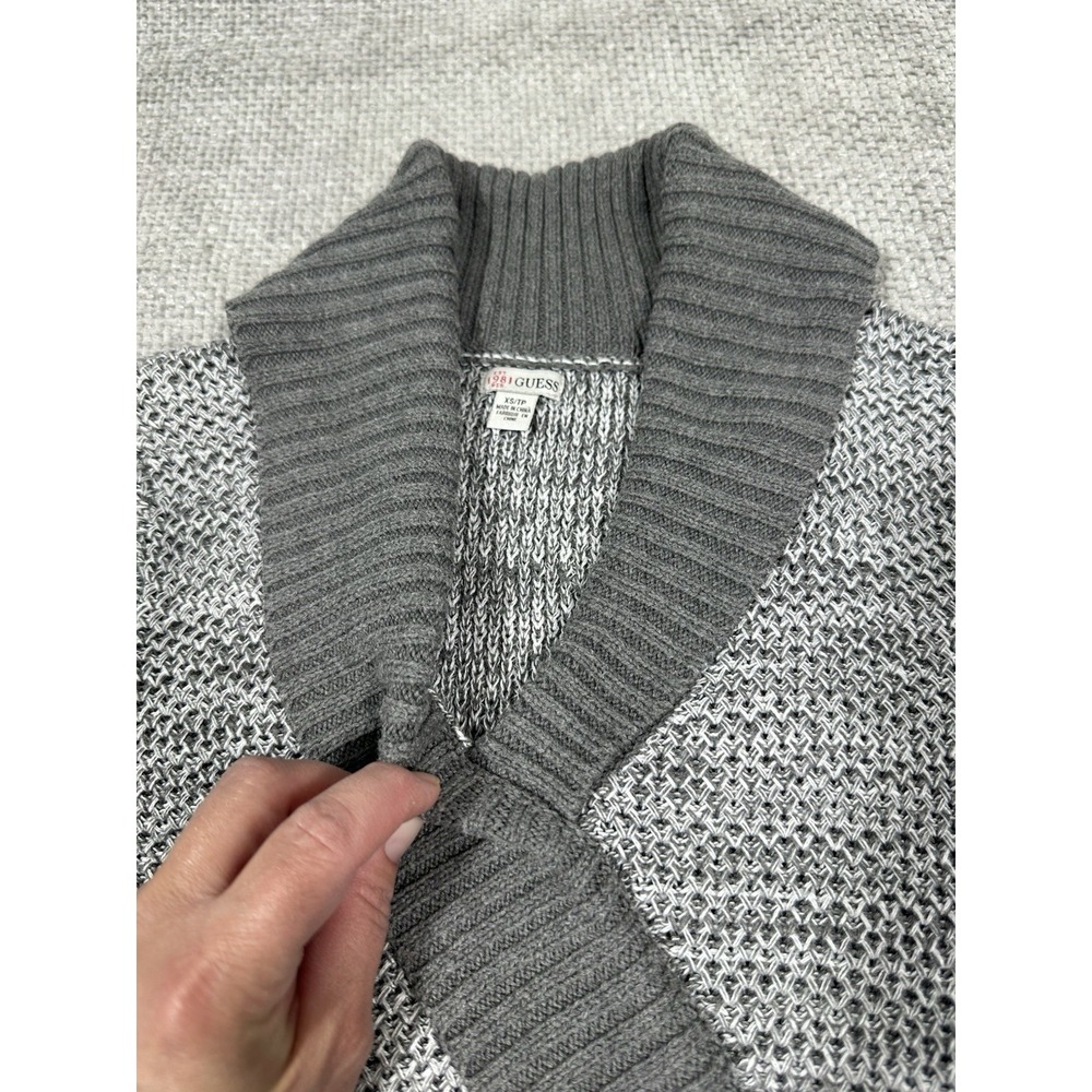 Y2K Guess Sweater Womens XS Gray Shawl Collar Buckle Fitted Pullover - Picture 8 of 11